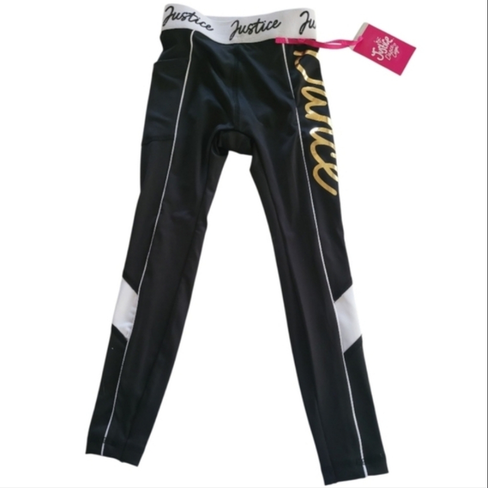 Justice Dance Gold, Black and White Pocketed Puff Paint Leggings Size XS Girls